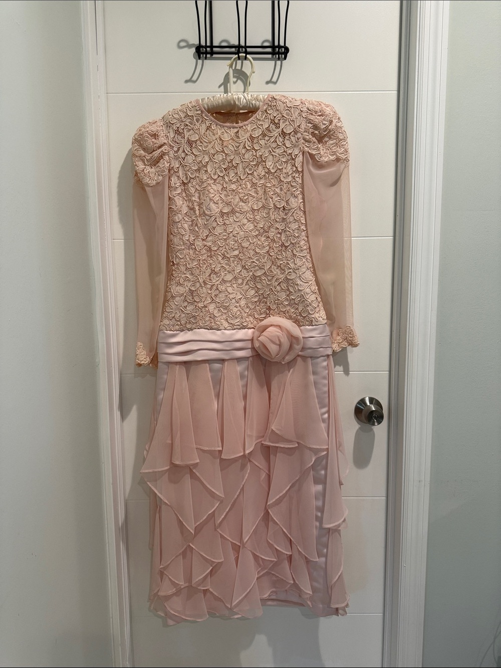 Pink Floral Lace & Ruffle Party Dress with Rosette